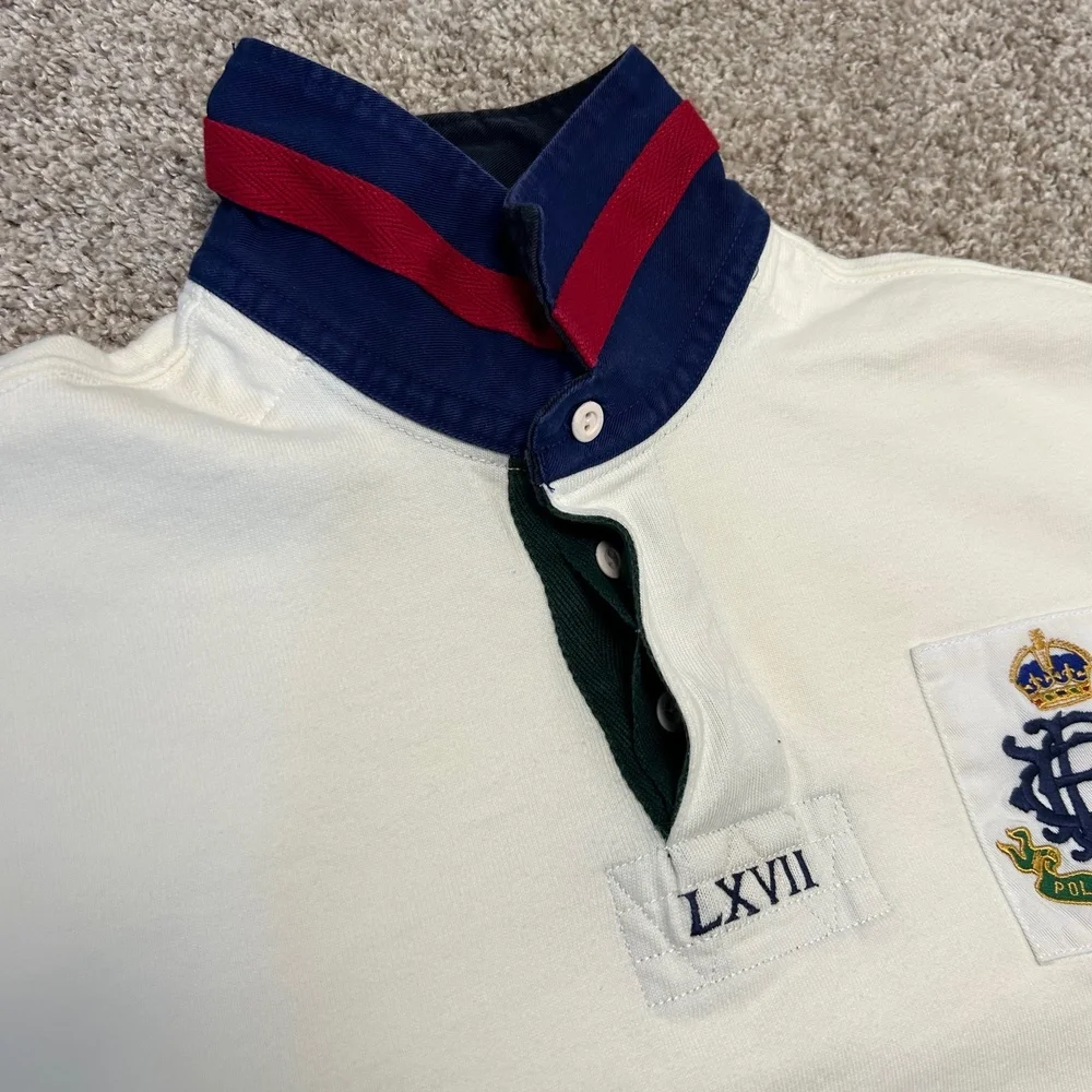 Vintage Polo Ralph Lauren Rugby Polo Shirt‎ L/S LXVII Crest Men NO SIZE TAG